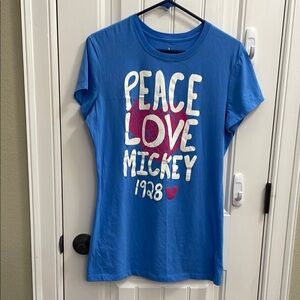 DISNEY Peace Love Mickey Blue Short Sleeve Tee Shirt